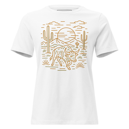White t-shirt with graphic or bull, cacti, sun, and desert landscape #white