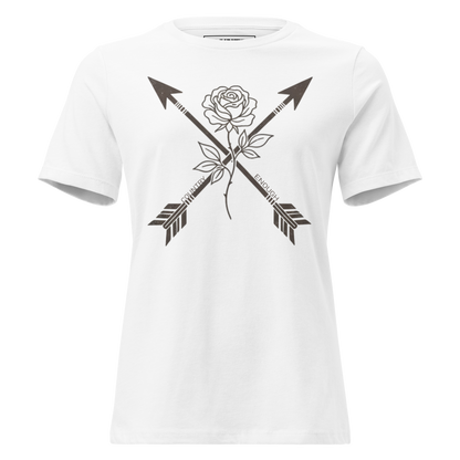 White t-shirt with arrows and rose graphic #white