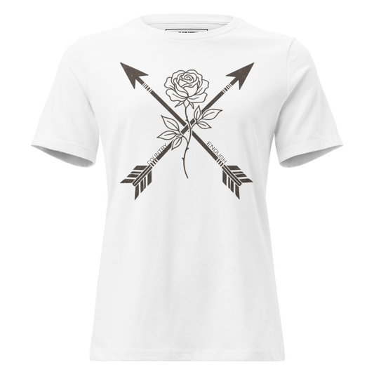 White t-shirt with arrows and rose graphic #white