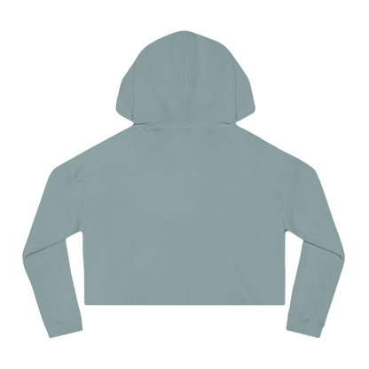 Mineral crop hoodie with graphic of a cowgirls on a bucking horse, cacti, mountains, and the words who runs the west cowgirls #mineral