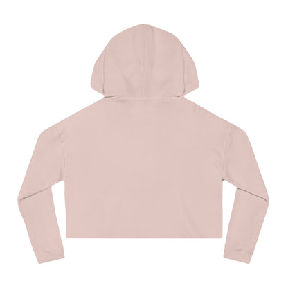 Pale Pink crop hoodie with graphic of a cowgirls on a bucking horse, cacti, mountains, and the words who runs the west cowgirls #palepink