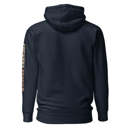 Navy Blazer hoodie with graphic of cowgirl, roses, sun, and desert landscape #navyblazer