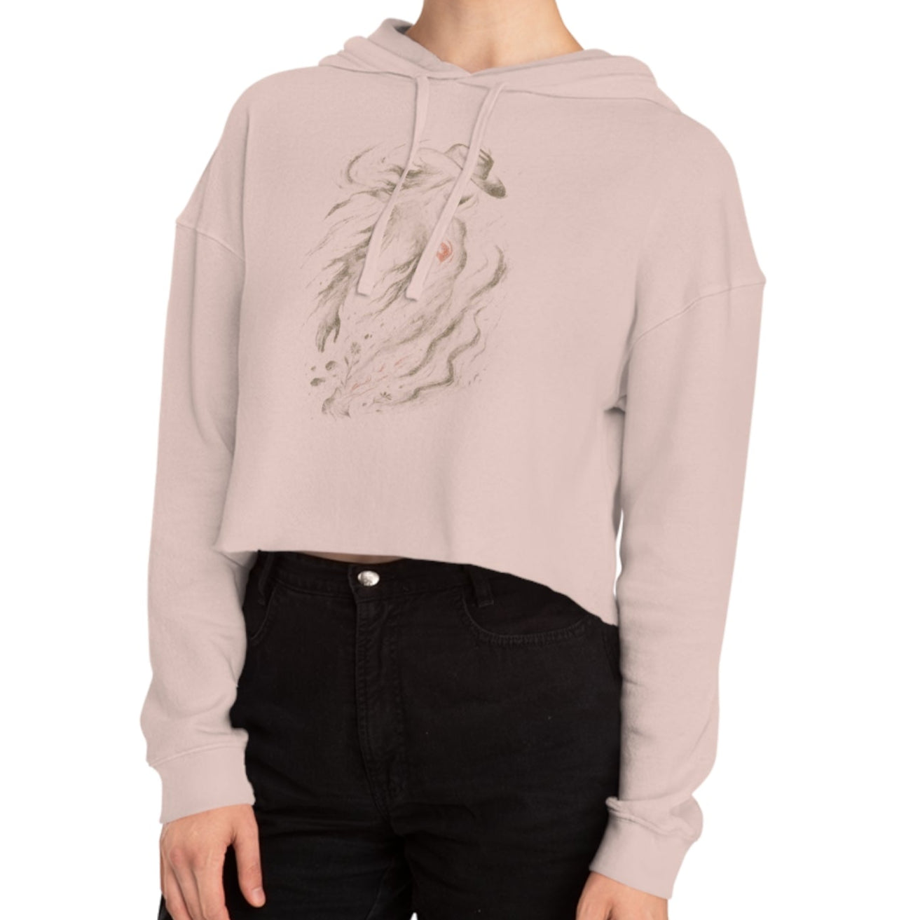 Pale Pink crop hoodie with a cowgirl with a red heart graphic #palepink