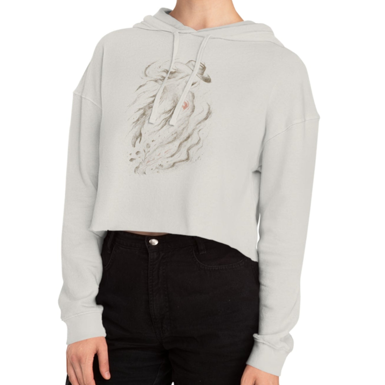 Bone crop hoodie with a cowgirl with a red heart graphic #bone