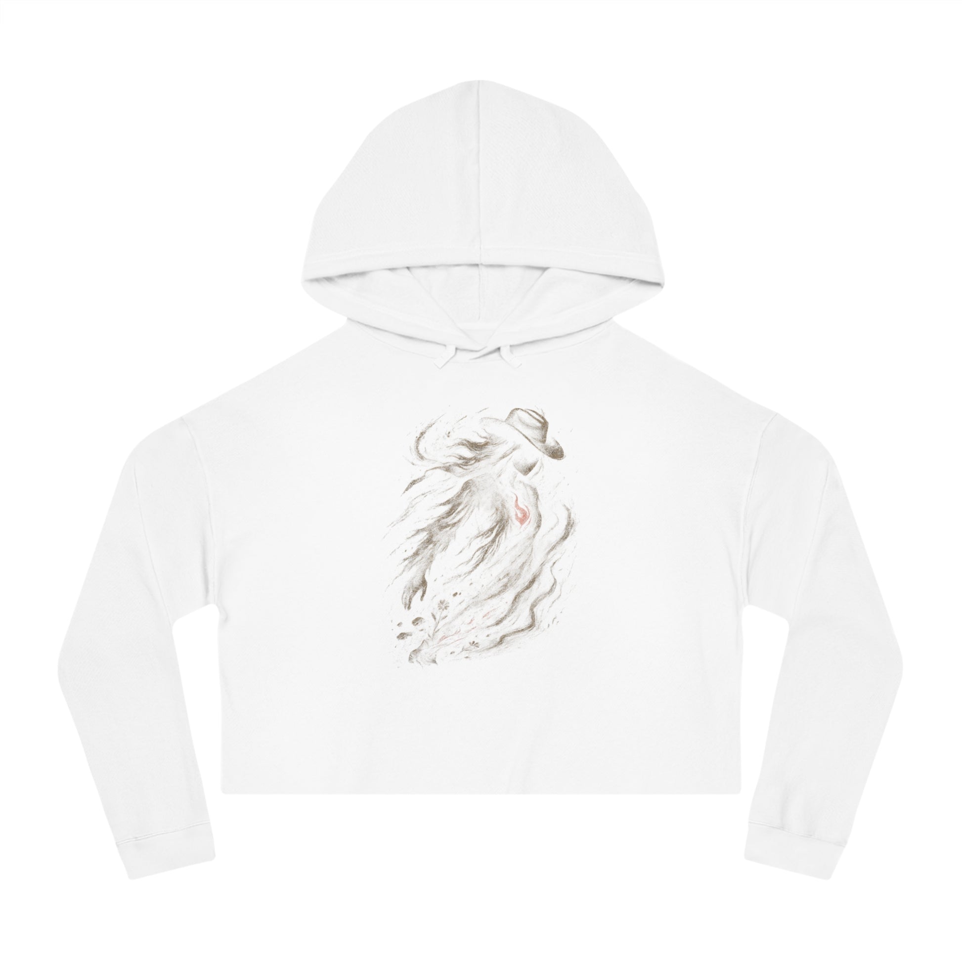 White crop hoodie with a cowgirl with a red heart graphic #white