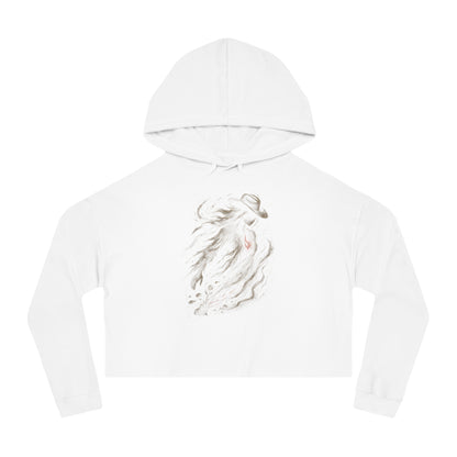 White crop hoodie with a cowgirl with a red heart graphic #white