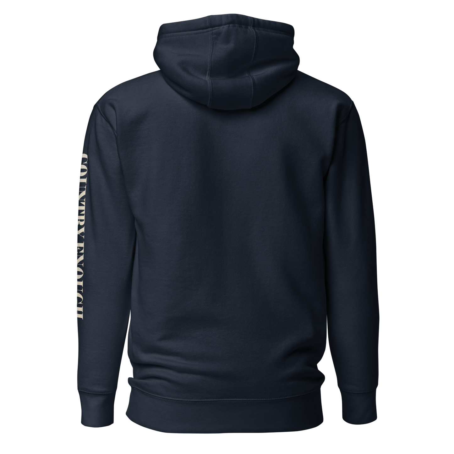 Navy Blazer hoodie with graphic of a cowgirl silhouette in a light pink color with words country enough #navyblazer