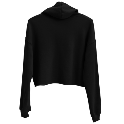 Black crop hoodie with bright red graphic of a cowgirl riding a bull with word rodeo in big letters below #black