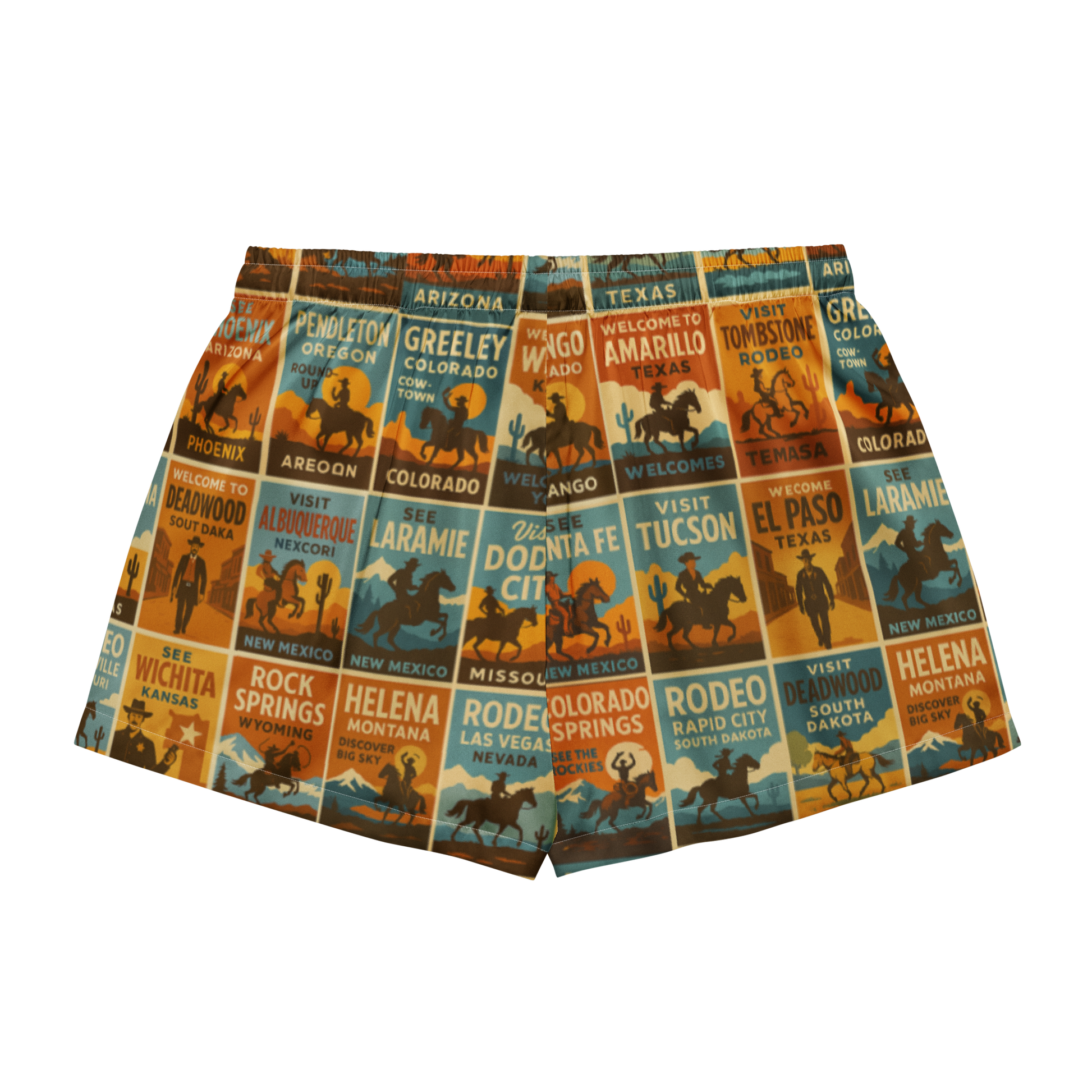 pajama shorts with rode poster graphic design that covers the whole short #white