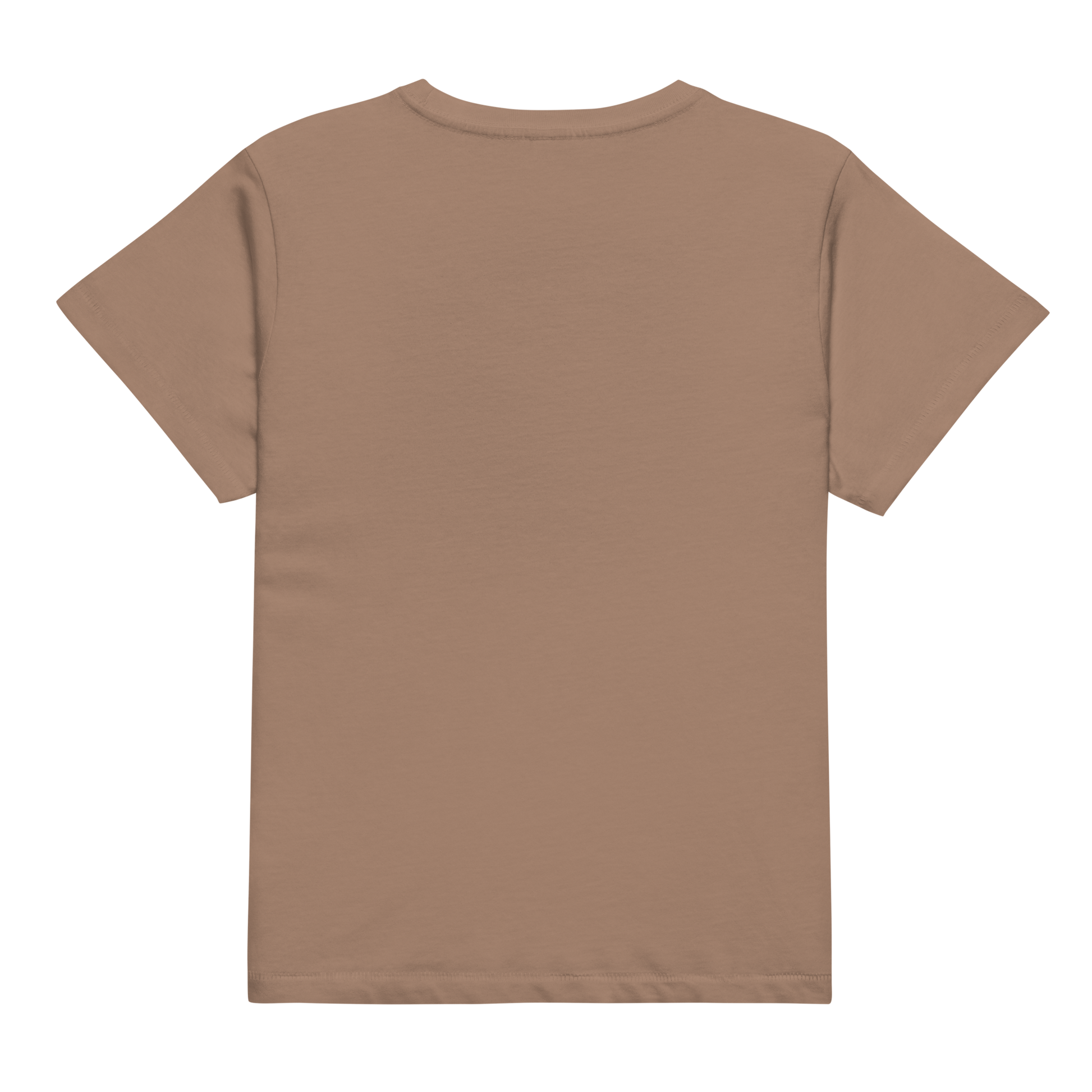 Women's high waist t-shirt with graphic of mirrored bison silhouette and words country enough #latte