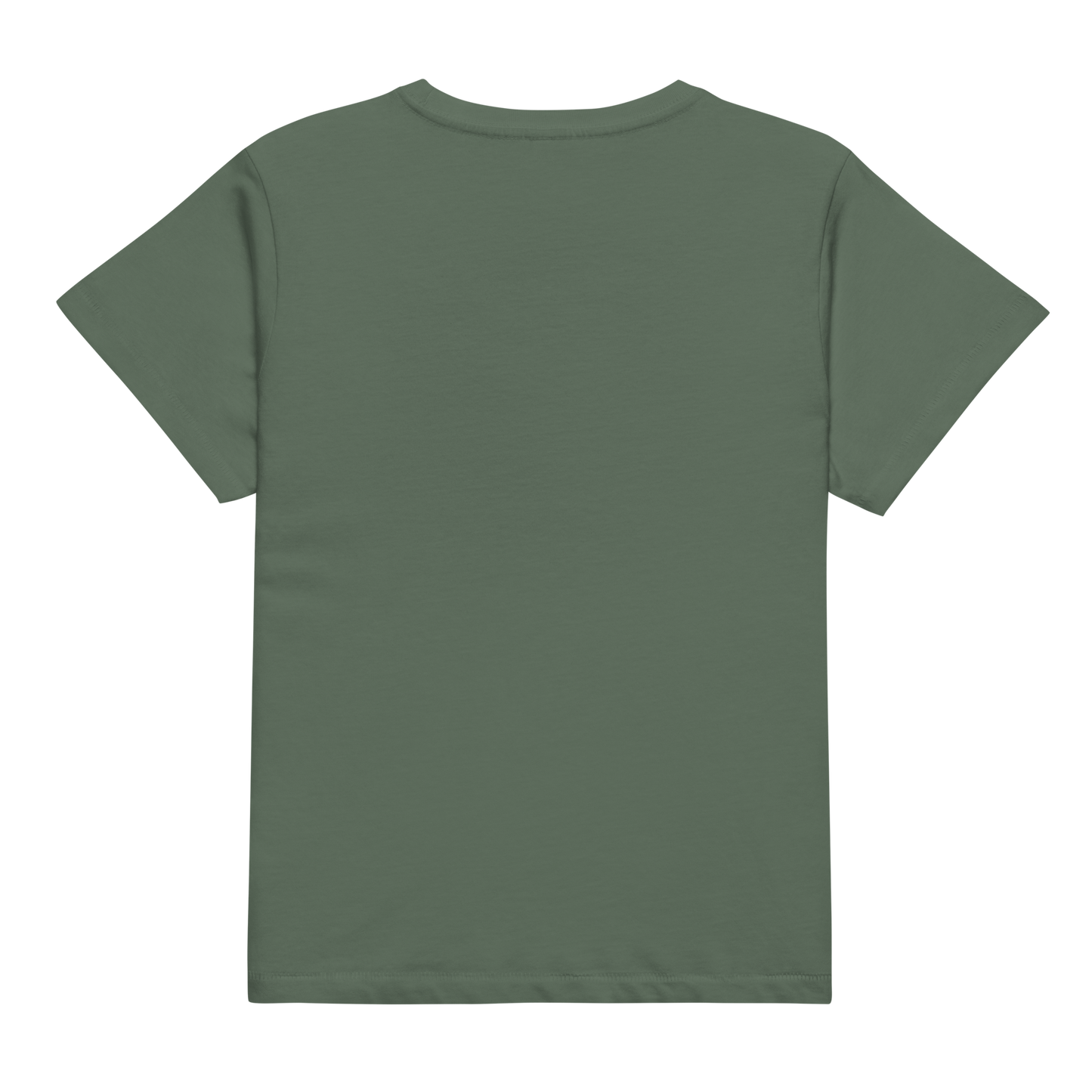 Women's high waist t-shirt with graphic of mirrored bison silhouette and words country enough #pine
