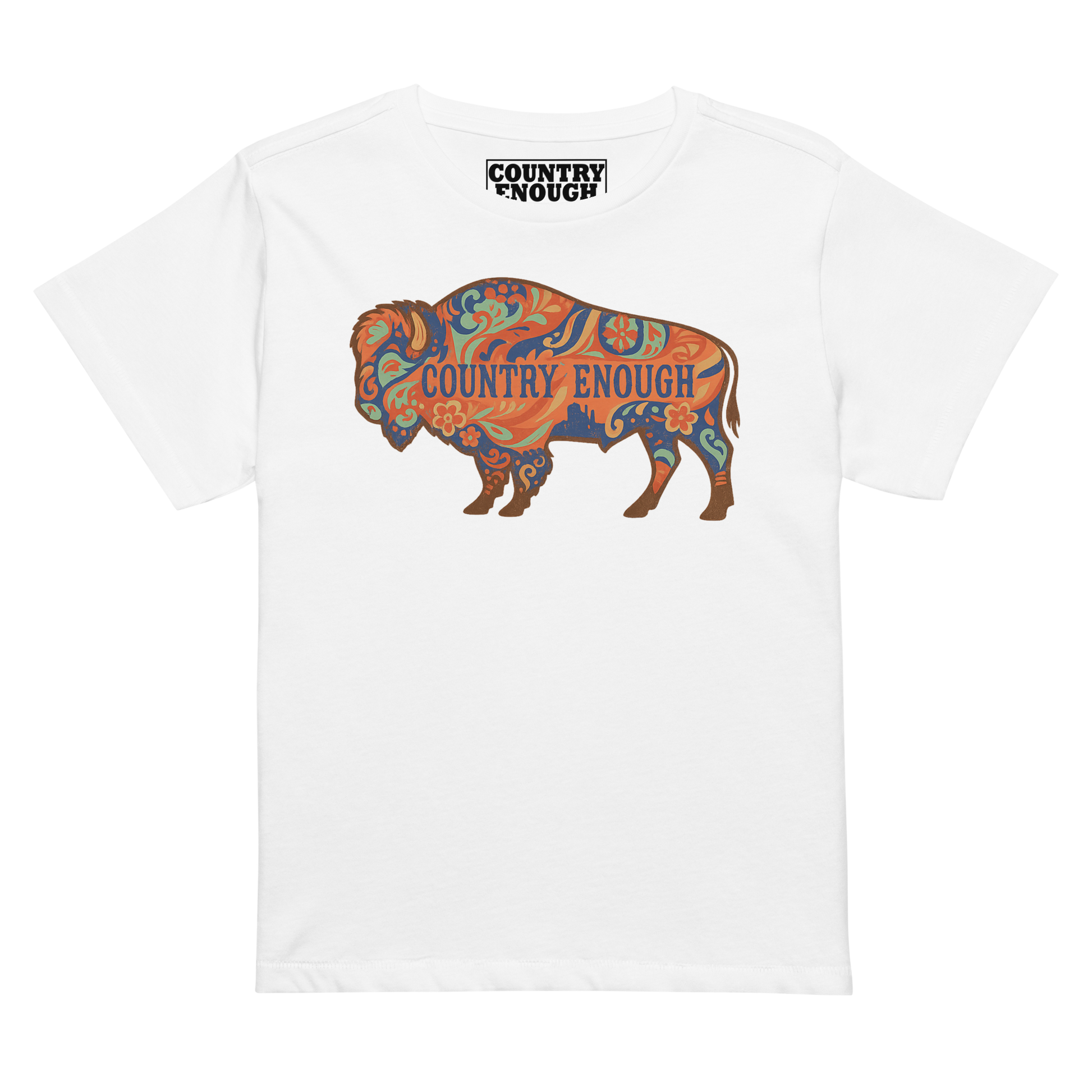 Women's t-shirt with floral buffalo graphic and Country Enough text #white