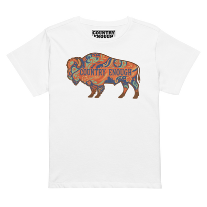 Women's t-shirt with floral buffalo graphic and Country Enough text #white