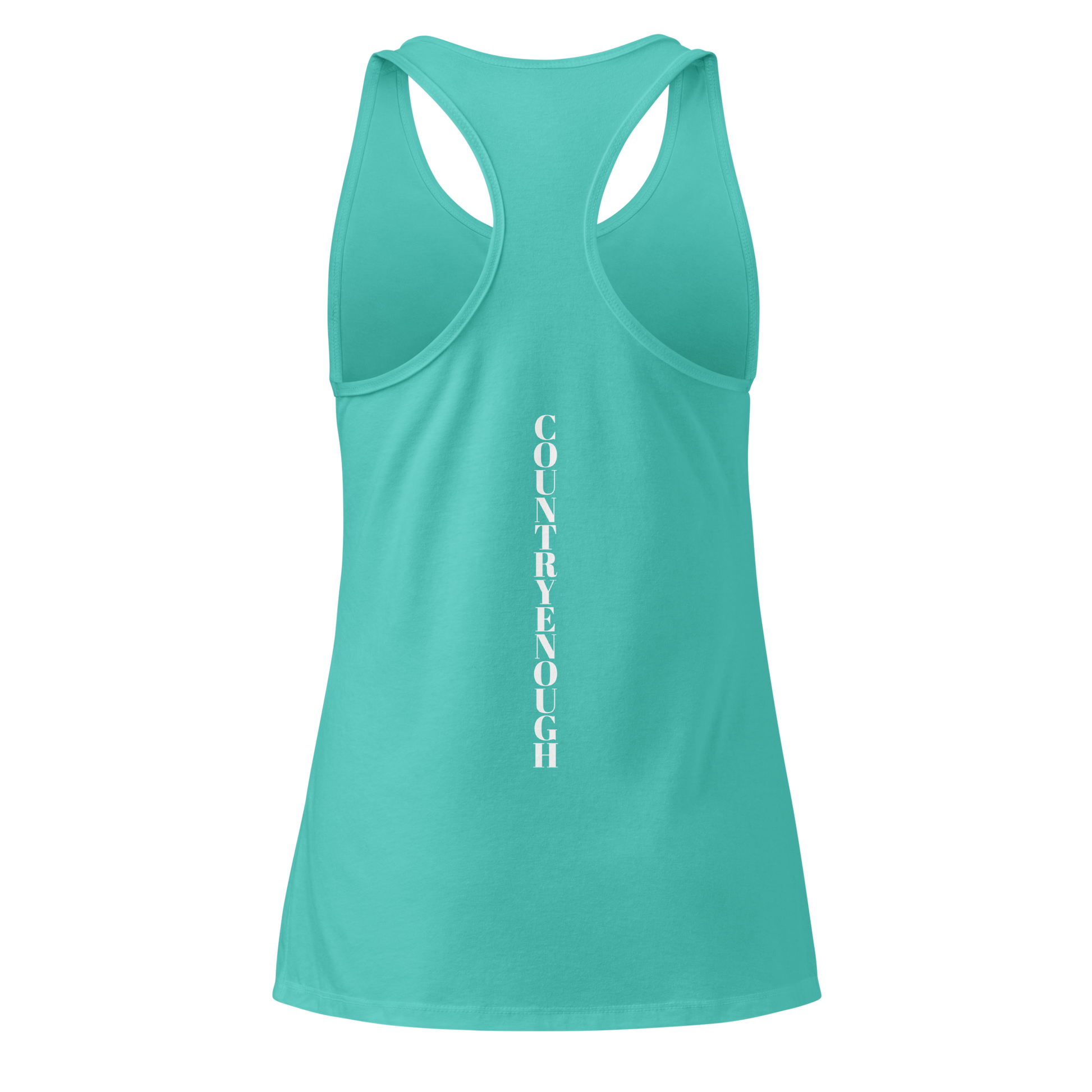 Tahiti Blue tank top with words country enough on the front and words country enough down the spine on the back #tahitiblue