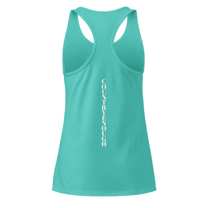 Tahiti Blue tank top with words country enough on the front and words country enough down the spine on the back #tahitiblue
