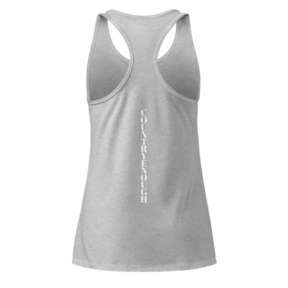 Heather Gray tank top with words country enough on the front and words country enough down the spine on the back #heathergray