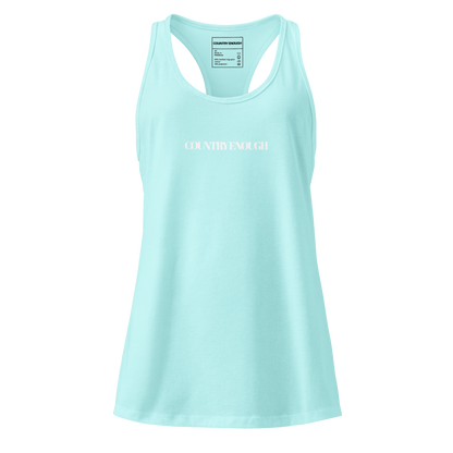 Cancun tank top with words country enough on the front and words country enough down the spine on the back #cancun