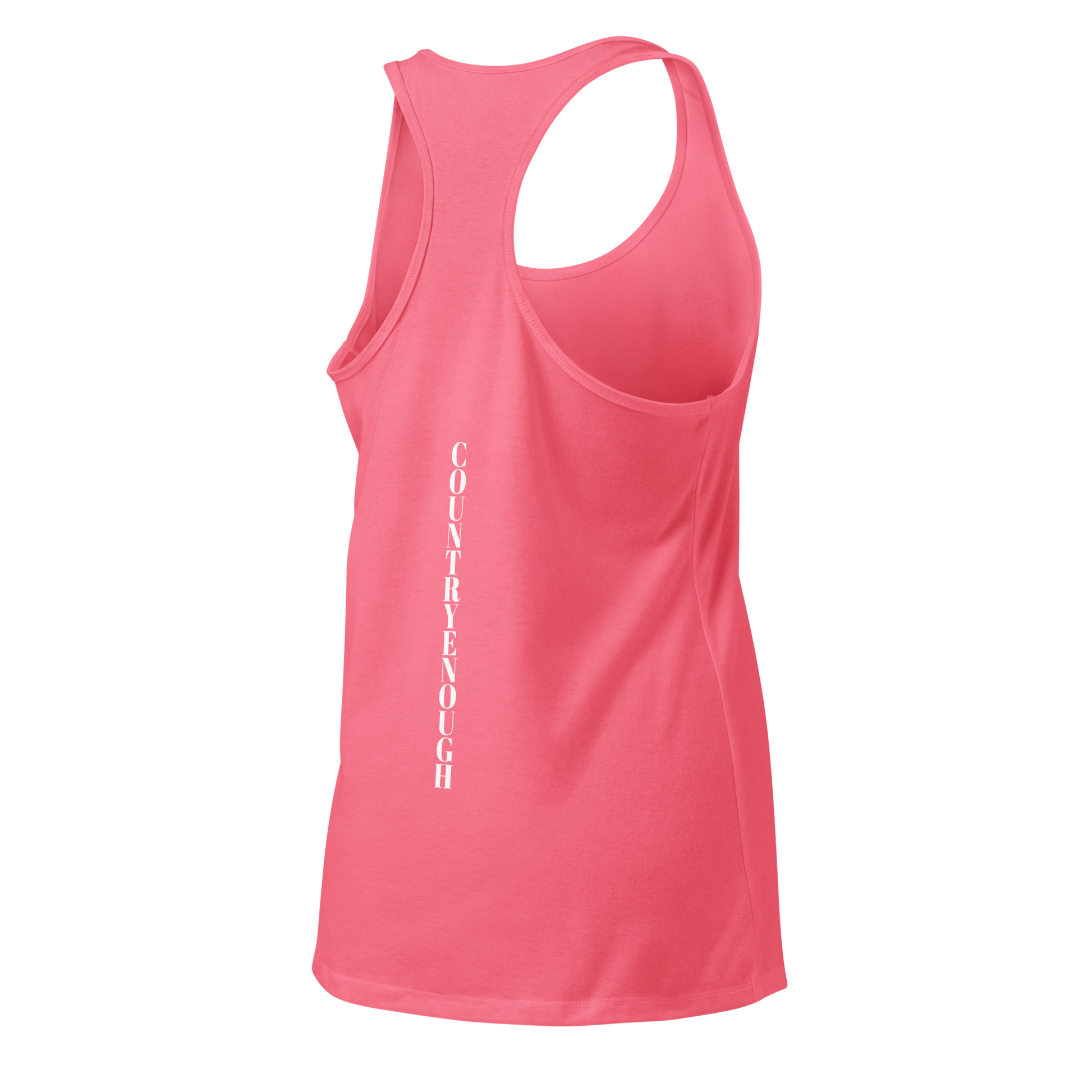 Hot Pink tank top with words country enough on the front and words country enough down the spine on the back #hotpink