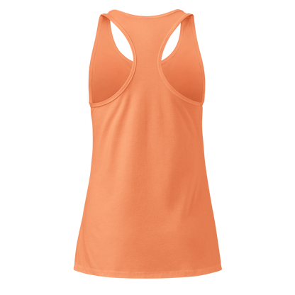 Women's tank top with graphic of bison skull, sun, mountains, flowers and cacti with a rope border and the word cowboys below #lightorange