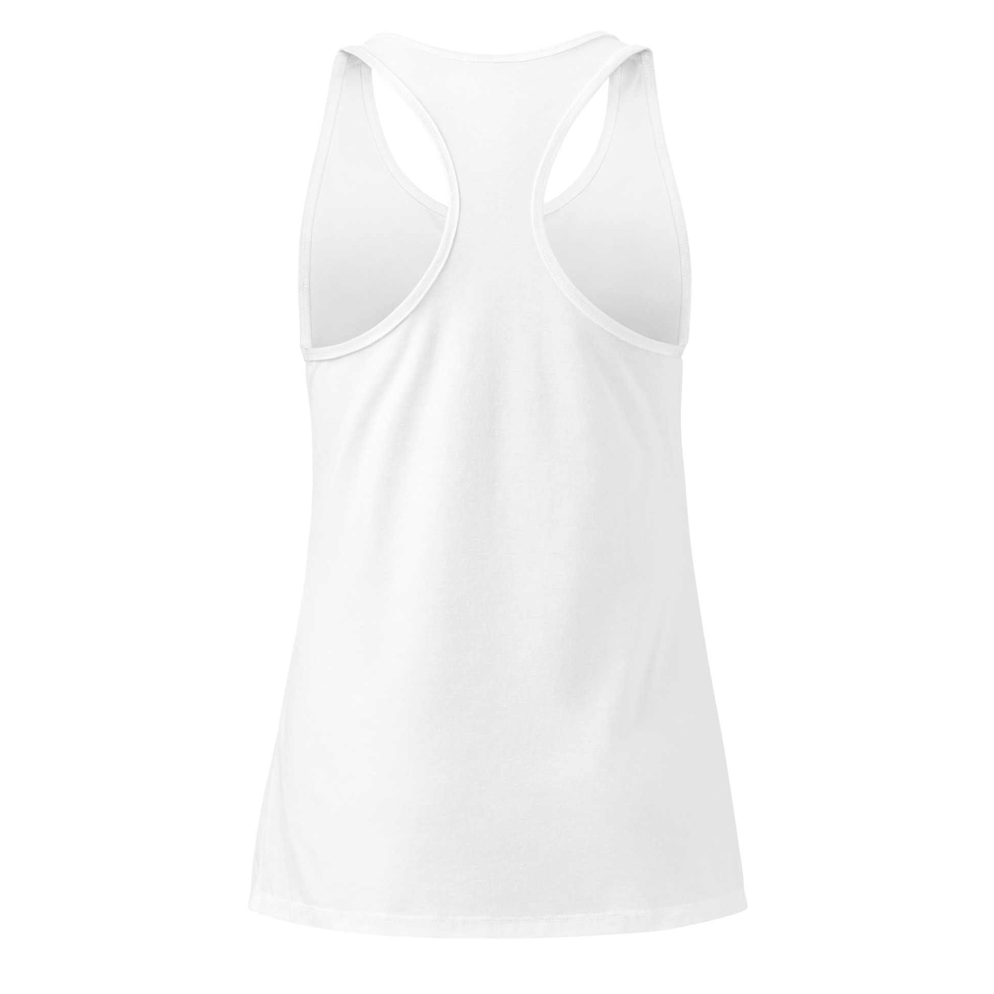 Women's tank top with graphic of bison skull, sun, mountains, flowers and cacti with a rope border and the word cowboys below #white