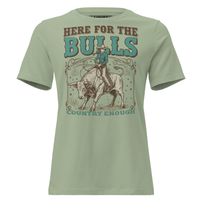 T-shirt with graphic of cowgirl on top of a bull and words here for the bulls #sage