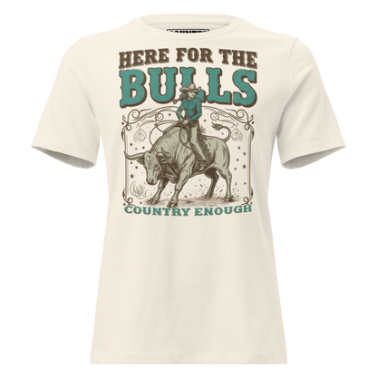 T-shirt with graphic of cowgirl on top of a bull and words here for the bulls #natural