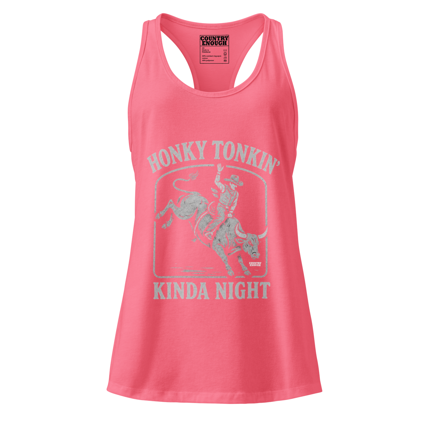 Vintage Black Tank Top with graphic of bull rider and the words honky tonkin' kinda night #hotpink