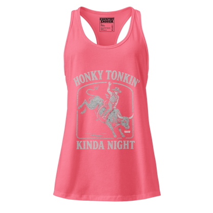 Vintage Black Tank Top with graphic of bull rider and the words honky tonkin' kinda night #hotpink