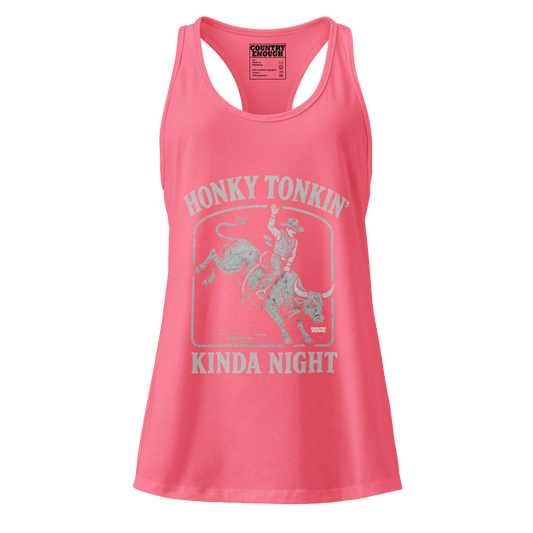 Vintage Black Tank Top with graphic of bull rider and the words honky tonkin' kinda night #hotpink