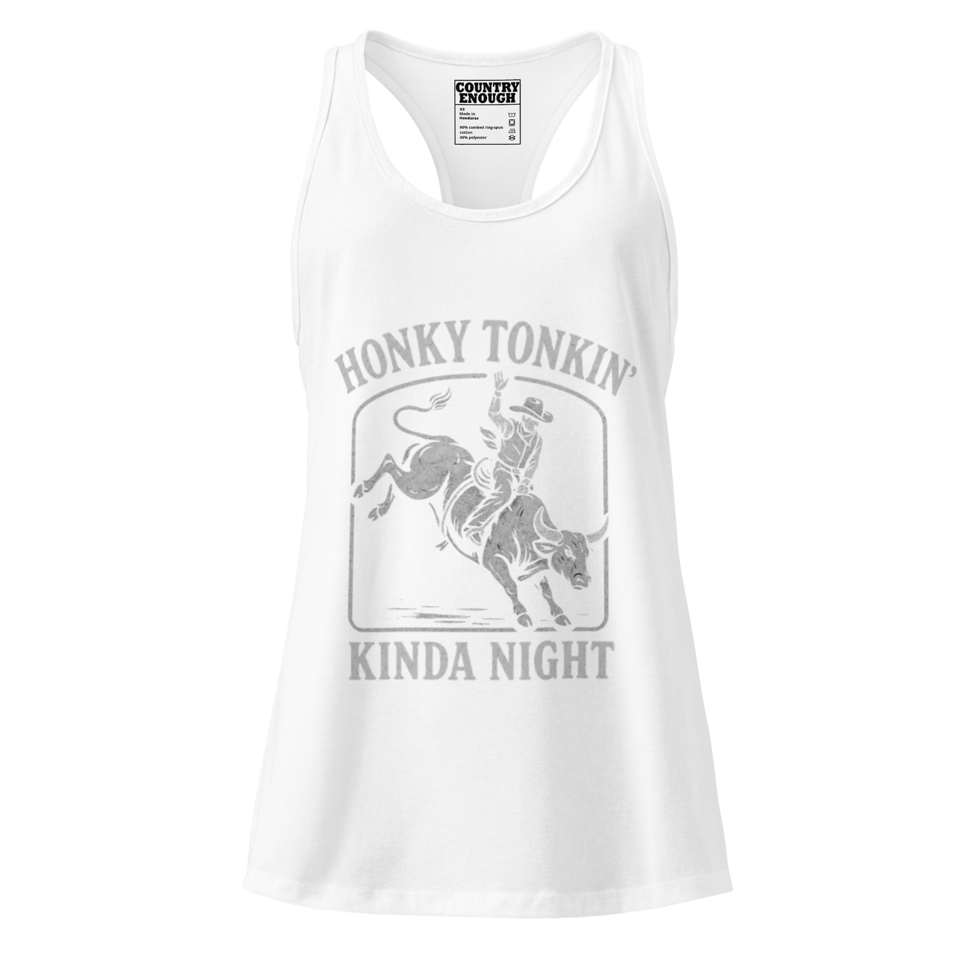 Vintage Black Tank Top with graphic of bull rider and the words honky tonkin' kinda night #white