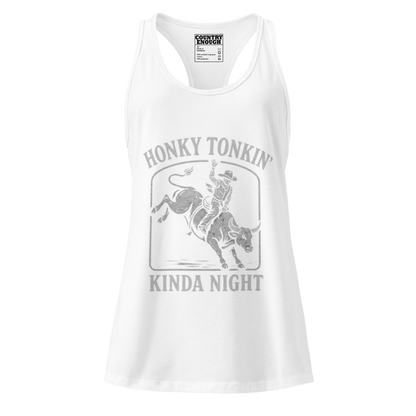 Vintage Black Tank Top with graphic of bull rider and the words honky tonkin' kinda night #white