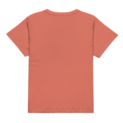 Red Sorbert t-shirt with graphic of a cowgirl, clouds, one mountain, and cacti #redsorbet