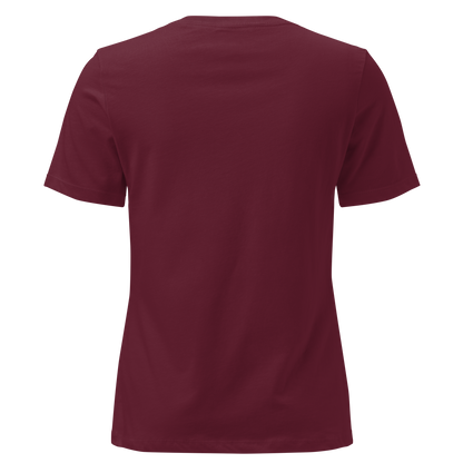 Women's t-shirt with mountains, bull skull, and Aztec pattern graphic #maroon