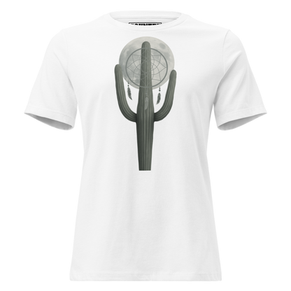Women's t-shirt with graphic of cactus, moon, and dreamcatcher #white