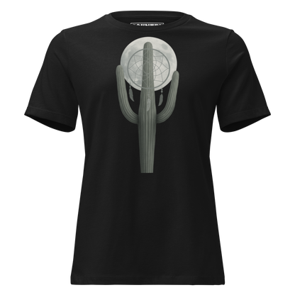 Women's t-shirt with graphic of cactus, moon, and dreamcatcher #black