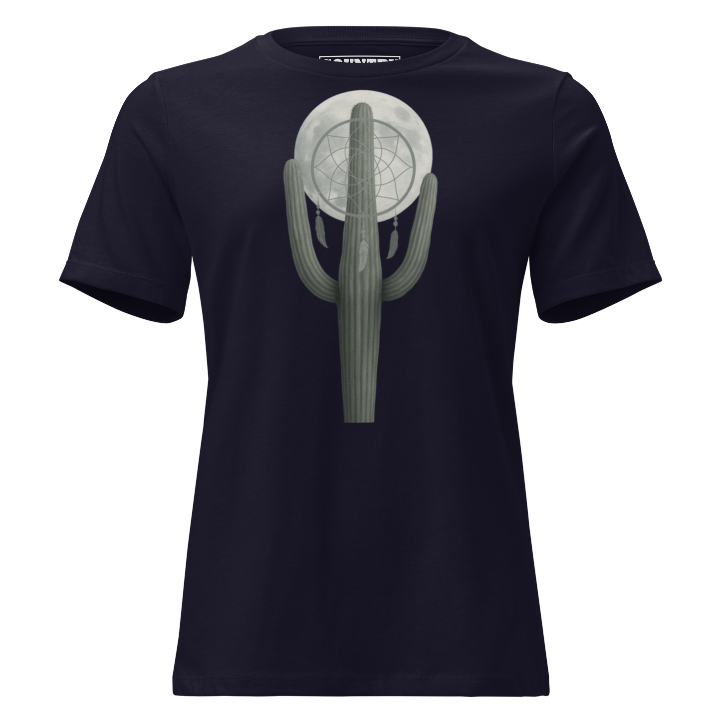 Women's t-shirt with graphic of cactus, moon, and dreamcatcher #navy